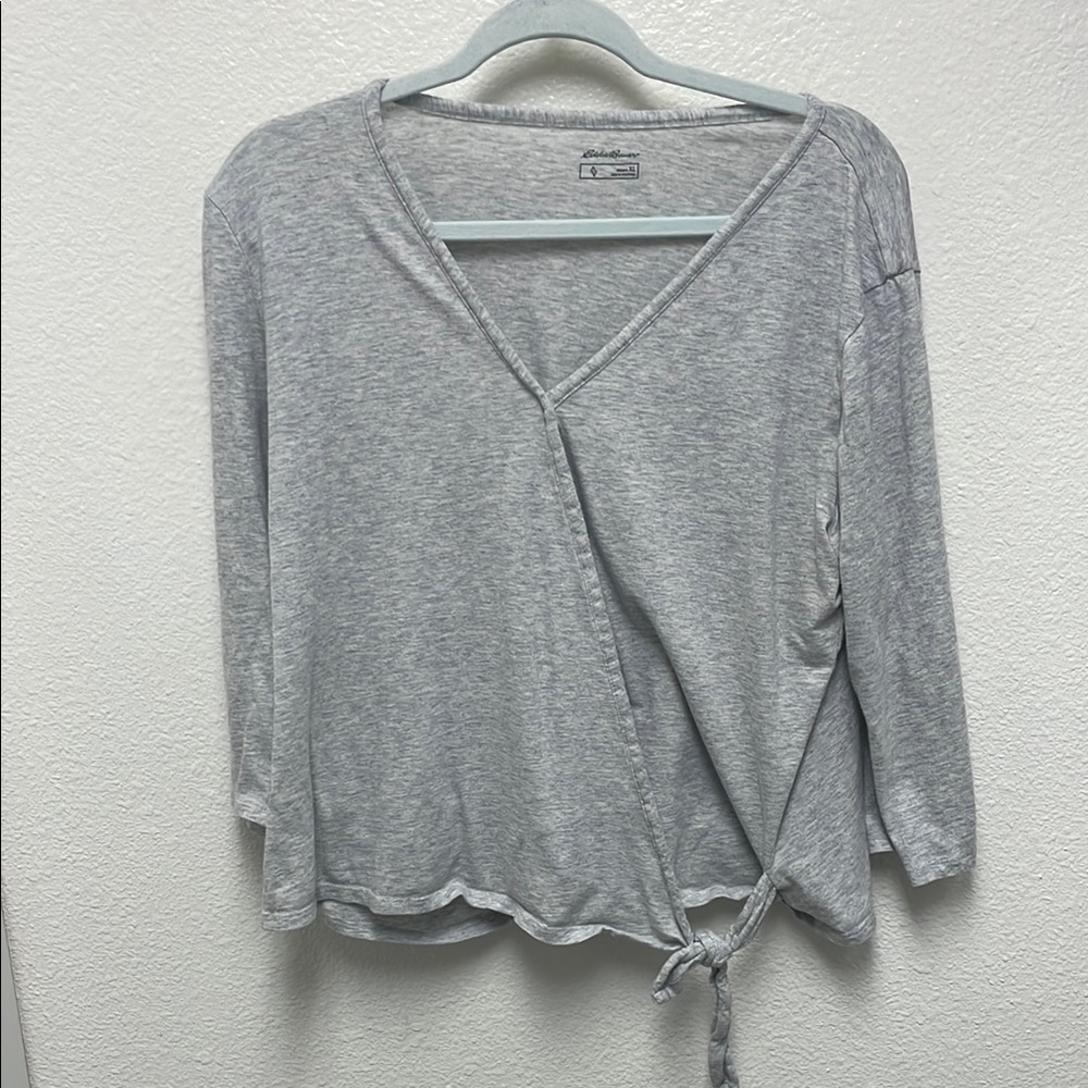 Eddie Bauer Gray Wrap Top Women’s XL 3/4 Sleeve T-Shirt